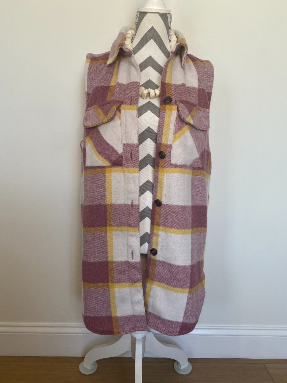 Love Tree Flannel Plaid Longline Shacket Vest Medium